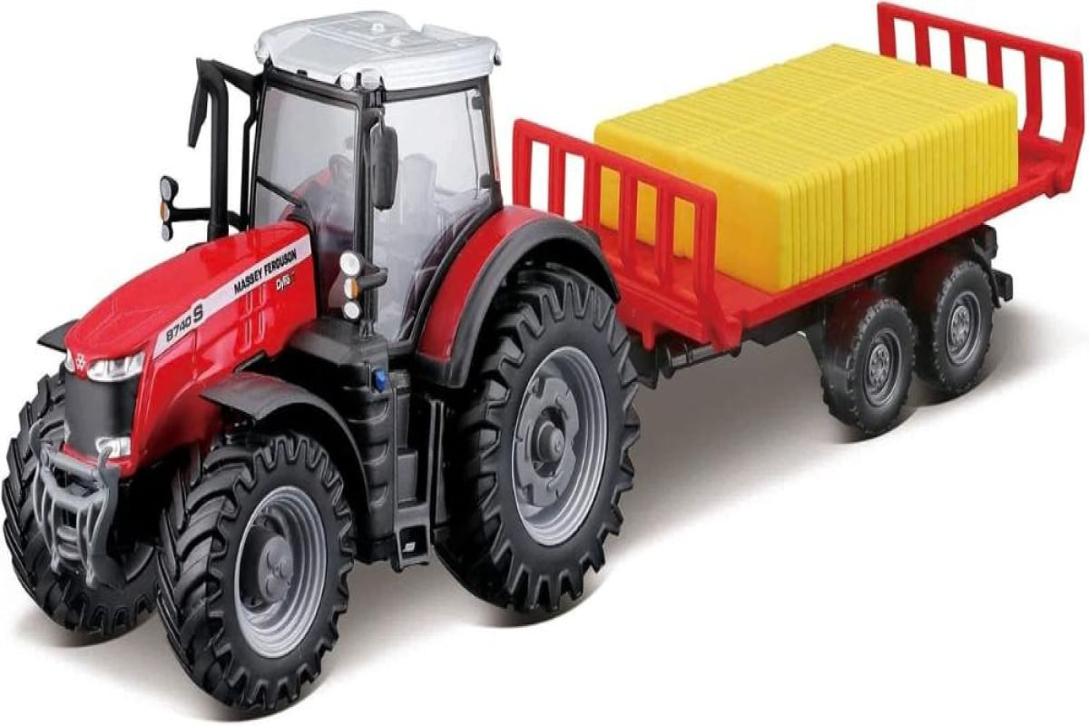 Miniatura Trator Com Trailer Massey Ferguson 87405 Burago
