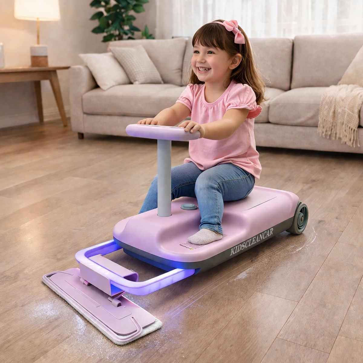 Carrinho Elétrico Infantil Rosa 2em1 Com Mop Removível Para Criança