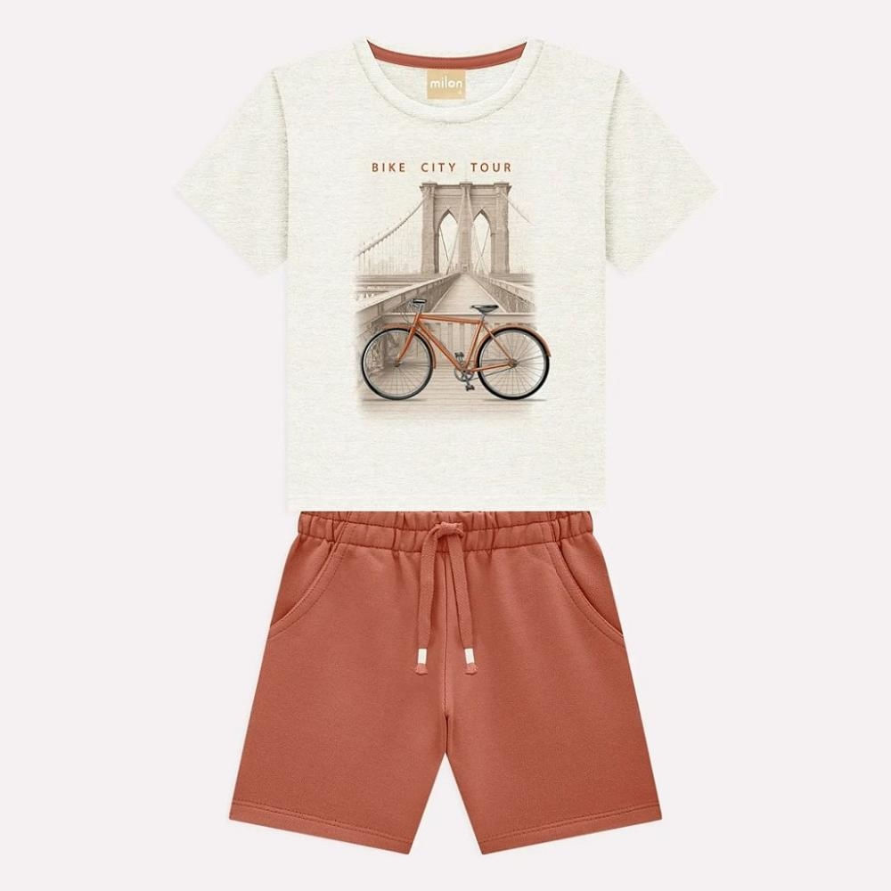 Conjunto Camiseta e Bermuda Milon City Tour Bege e Laranja