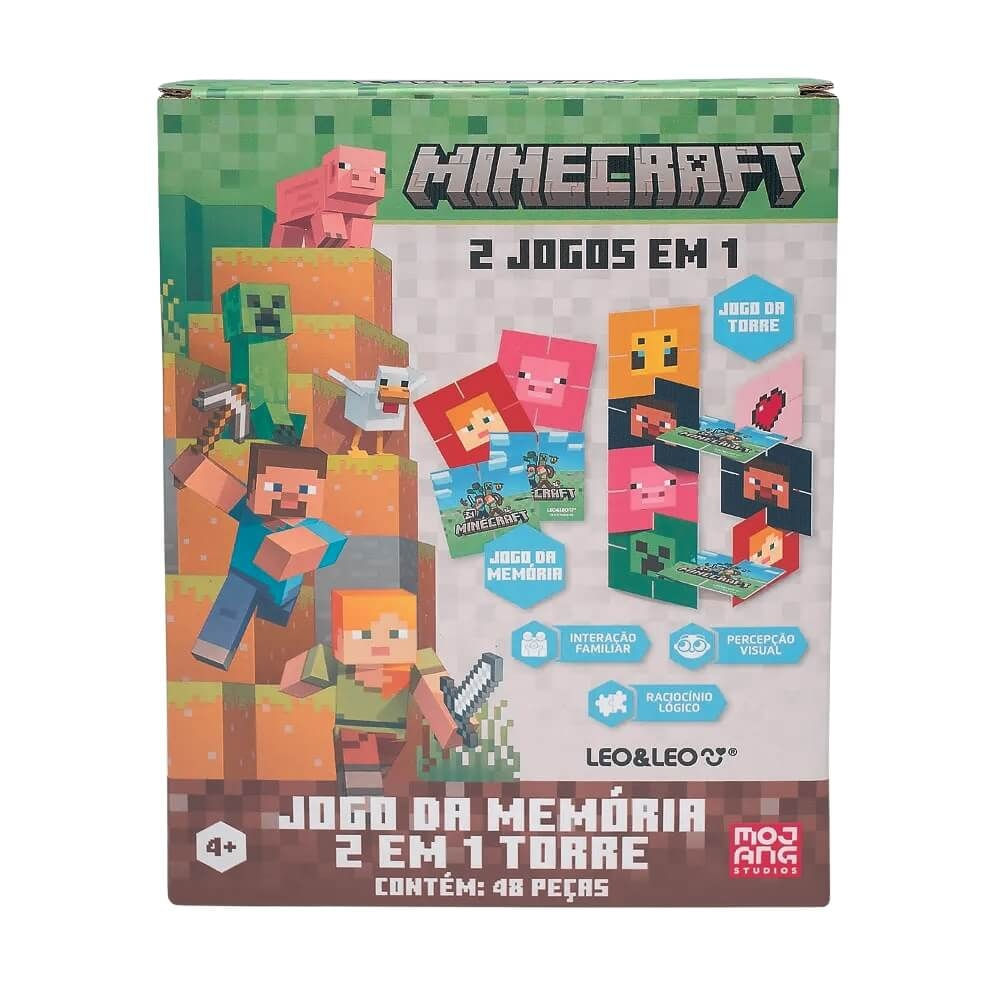 Jogo da Memória 2 Em 1 Torre Minecraft 48 Peças - Leo&Leo