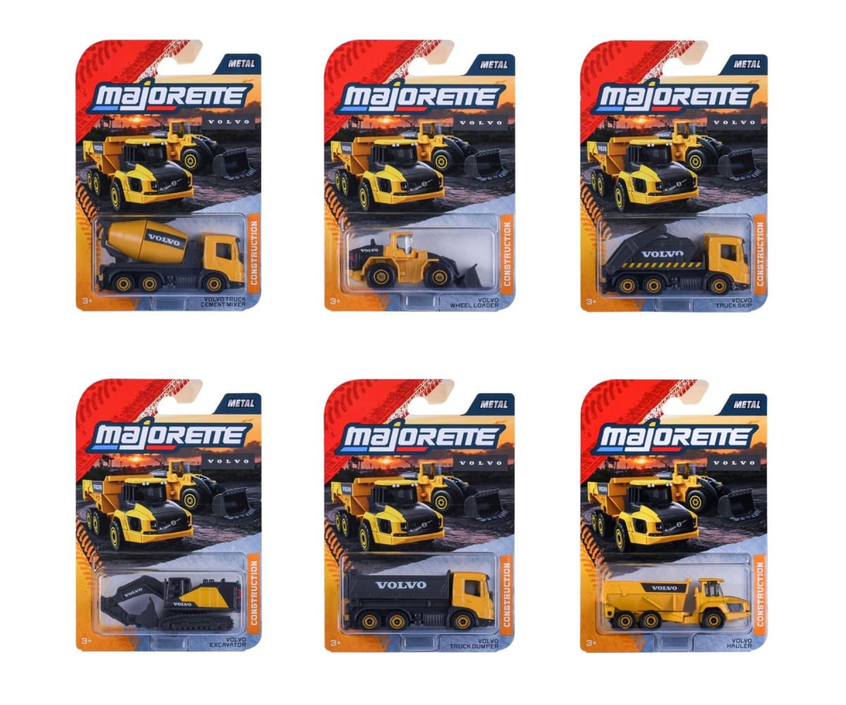 Coleção Completa c/ 6 Miniaturas Volvo Construção v2 - 1/64 - Majorette
