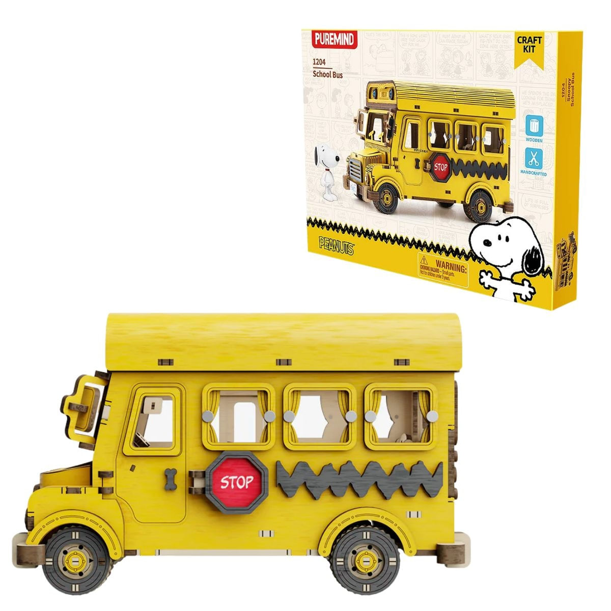 Quebra-Cabeça 3D Snoopy Ônibus Escolar Peanuts Kit Madeira Puremind