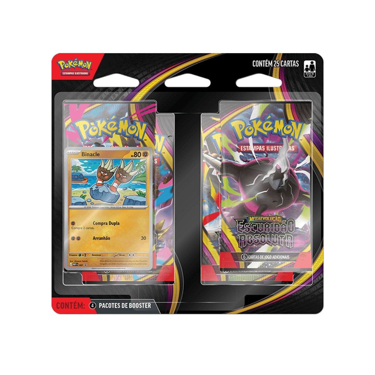 Pokémon Blister Quádruplo Escuridão Absoluta Com 4 Boosters E Carta Binacle