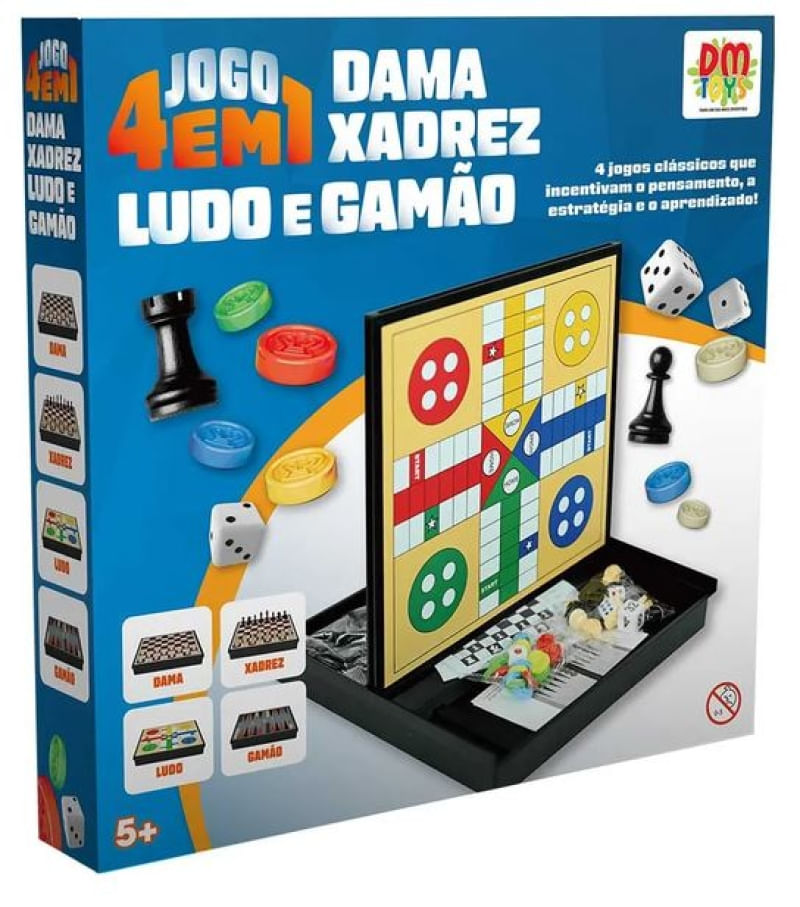 JOGO 4 EM 1 DAMA-XADREZ-LUDO-GAMAO - DM BRASIL
