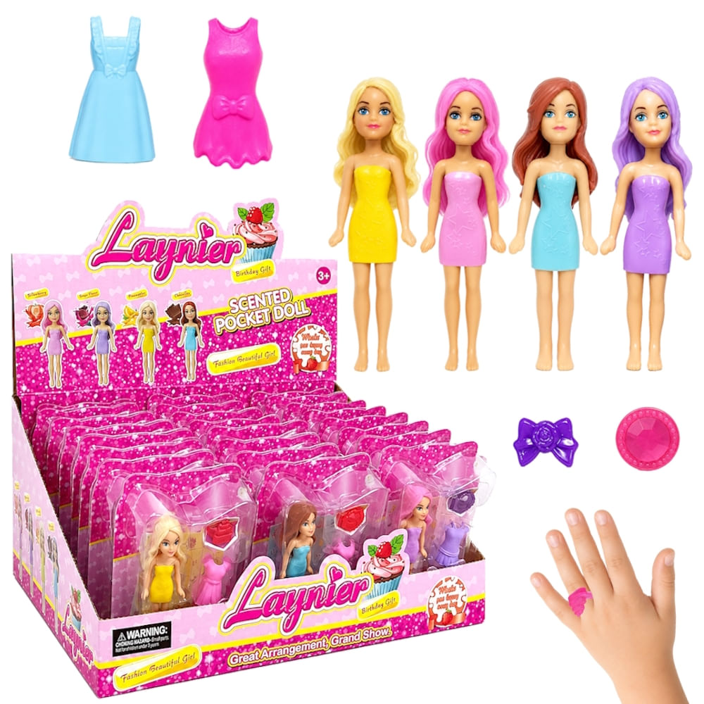 24 Mini Bonecas com troca de Roupinhas + Cartela adesivos Brinde Atacado