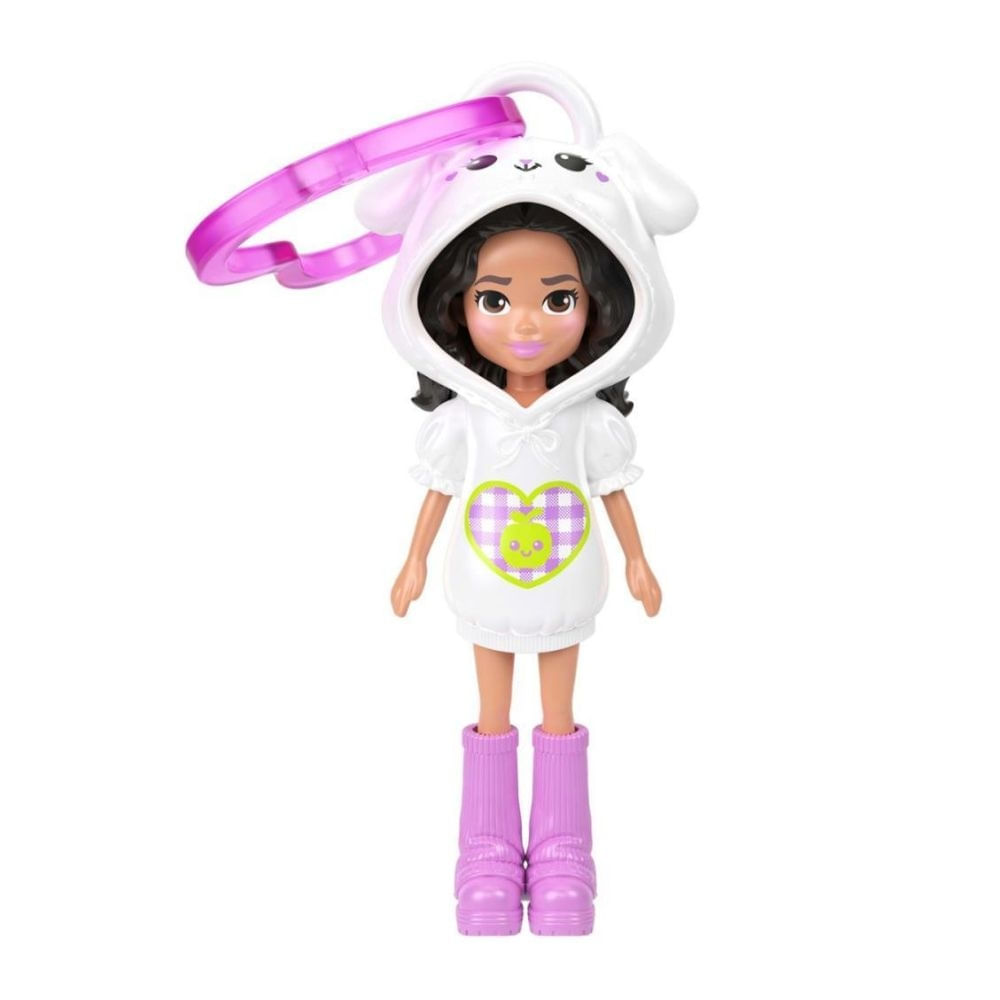 Polly Pocket - Mini Boneca Amigas de Capuz com Chaveiro - Moletom Branco - Mattel JMN38/JKC60