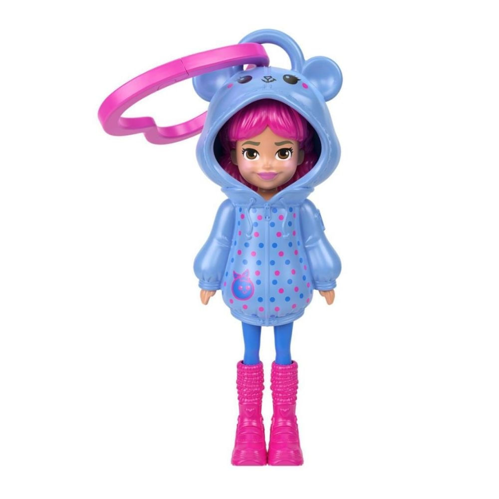Polly Pocket - Mini Boneca Amigas de Capuz com Chaveiro - Moletom Azul - Mattel JMN38/JKC61