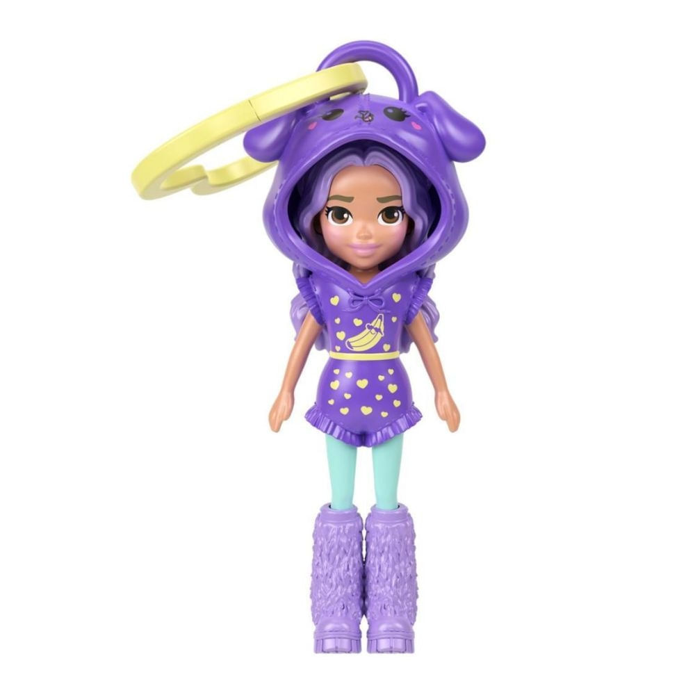Polly Pocket - Mini Boneca Amigas de Capuz com Chaveiro - Moletom Roxo - Mattel JMN38/JKC57