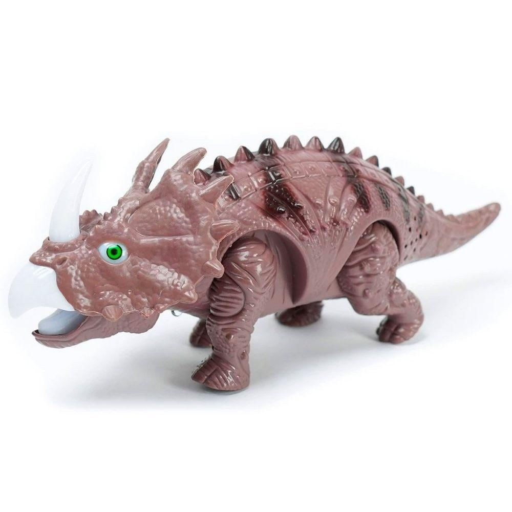 Brinquedo Dinossauro Tricerátops Com Movimento Luzes Led Som Marrom