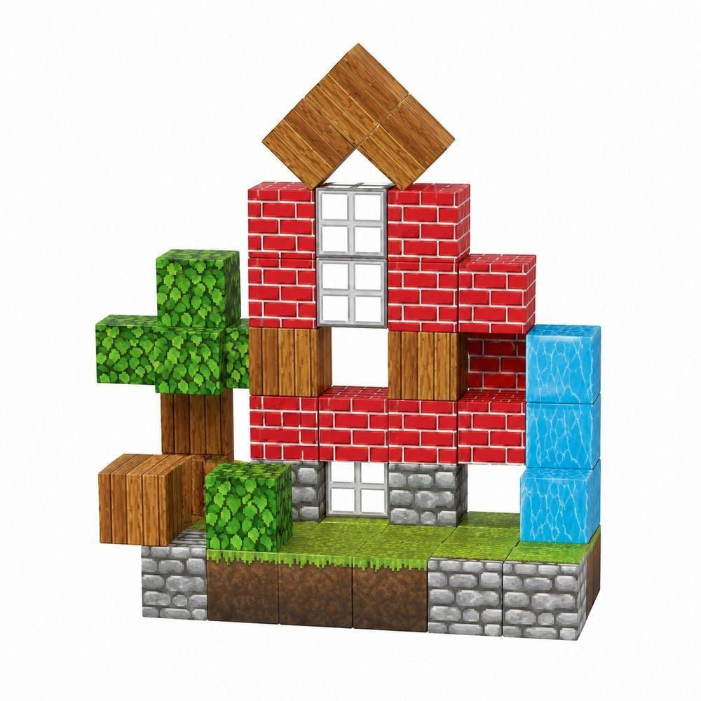 Brinquedo Educativo Bloco Magnético Minecraft 63 Peças com Ímãs