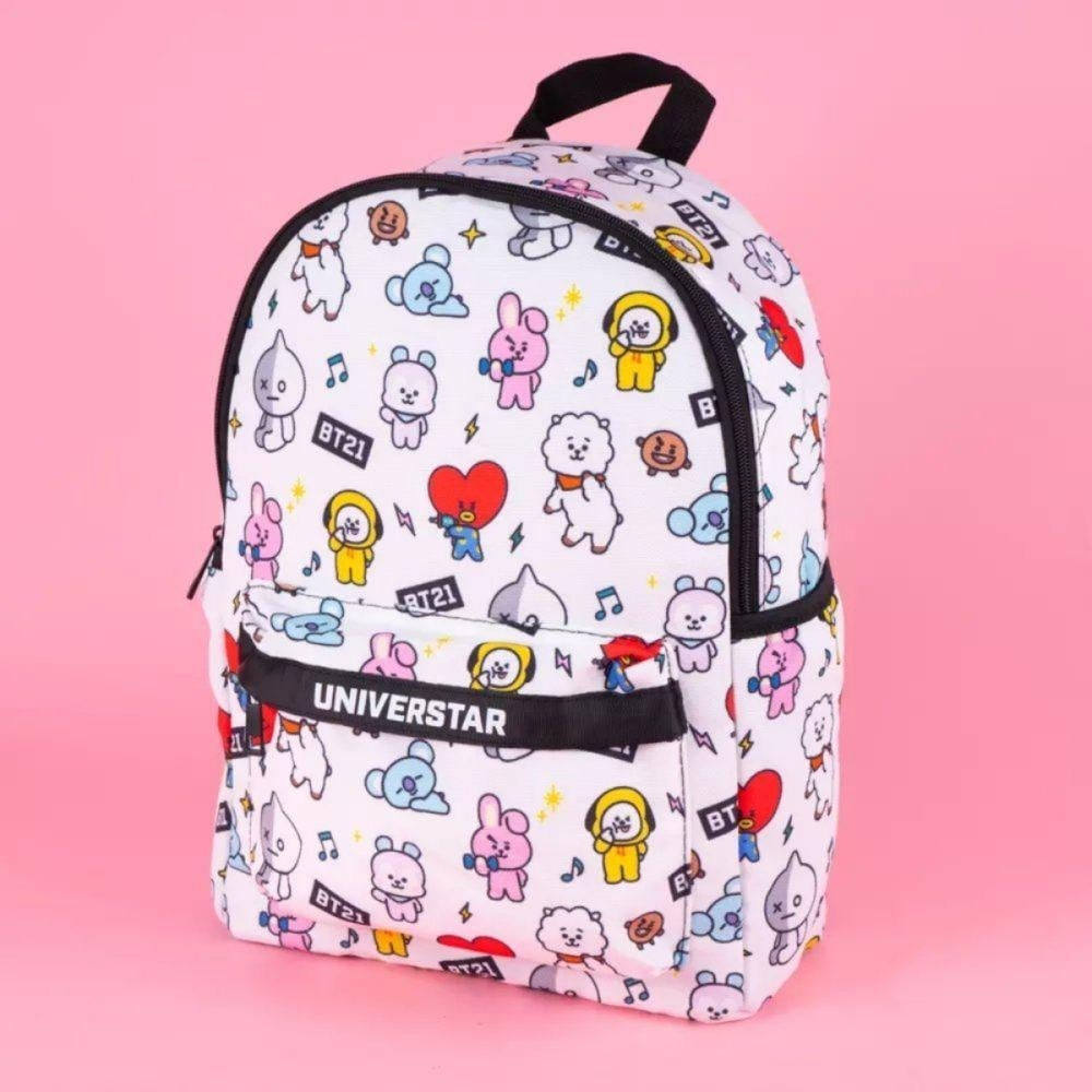 Mochila De Costa Escolar Personagens Bt21 Branca Bts