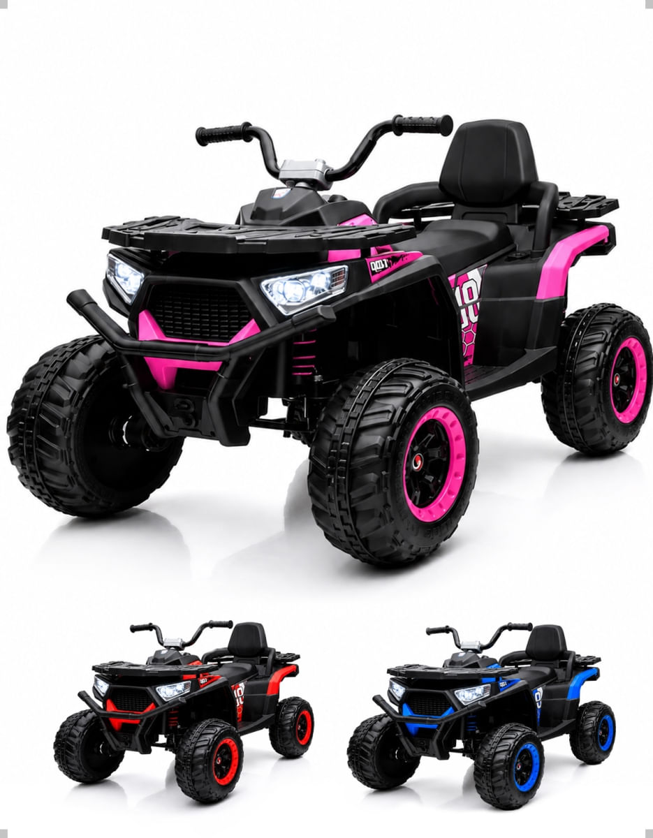 QUADRICICLO ROSA COM PRETO COM CONTROLE REMOTO 12V7AH