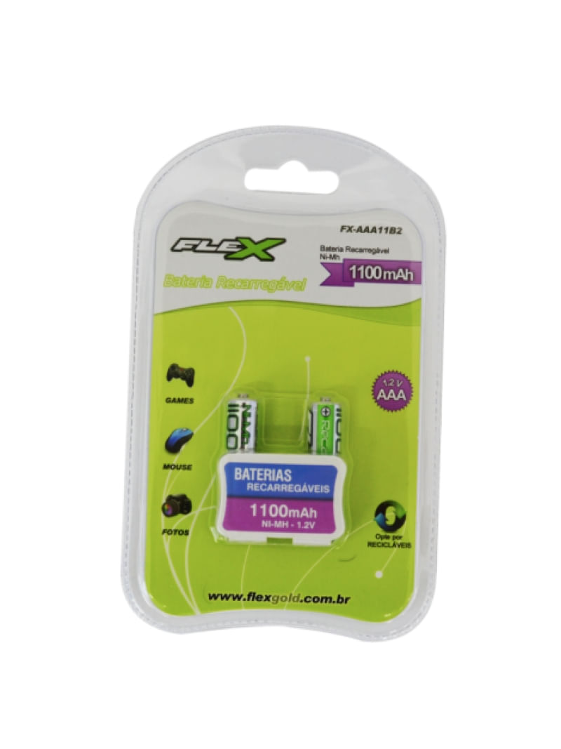 Pilha Recarregável Flex AAA 1100C2 - FX-AAA11B2 C/ 2 Pilhas
