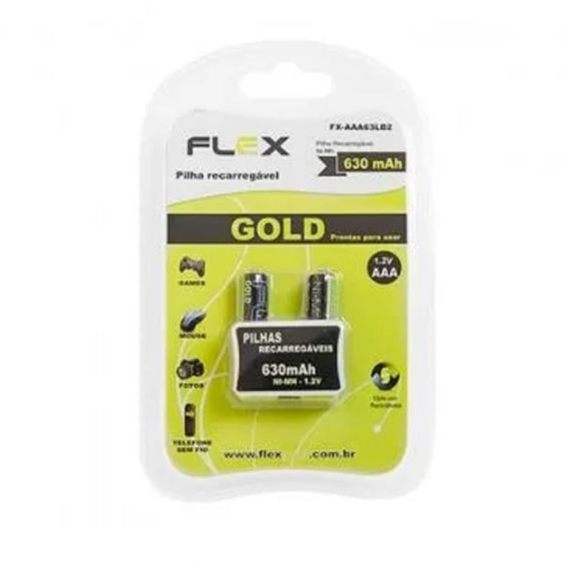 Blister 2 Pilhas AAA recarregaveis Flex 630mah 1.2v - FX-AAA63LB2