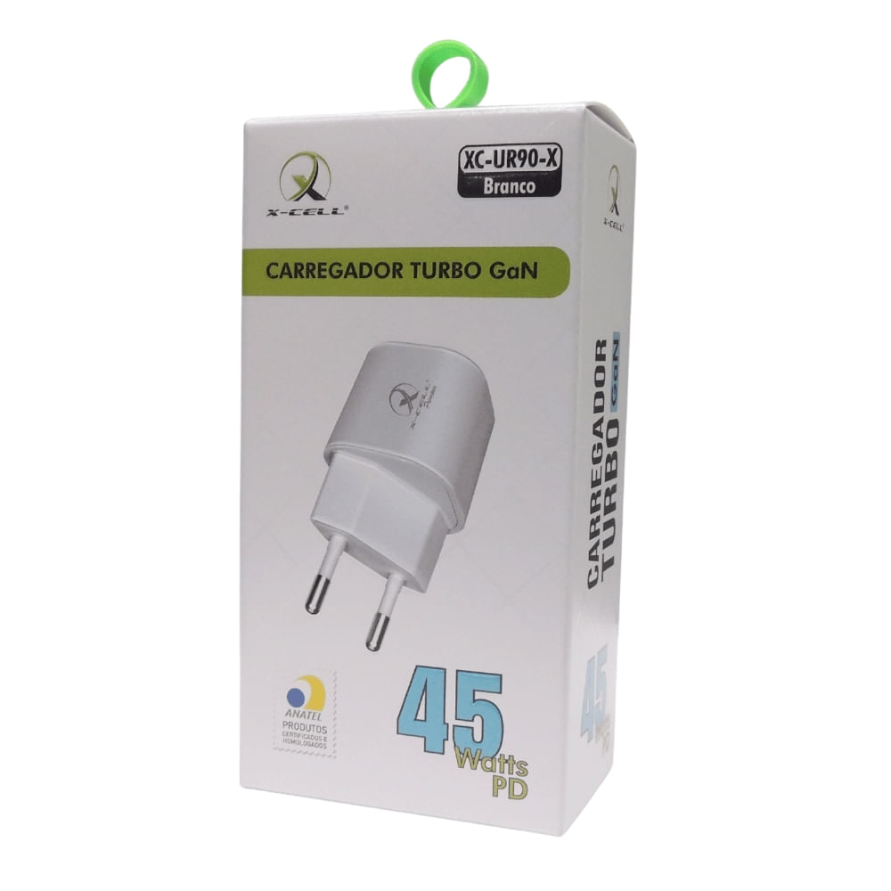 Carredor Turbo GaN USB-C 45 Watts PD Cor Branco XC-UR90-X
