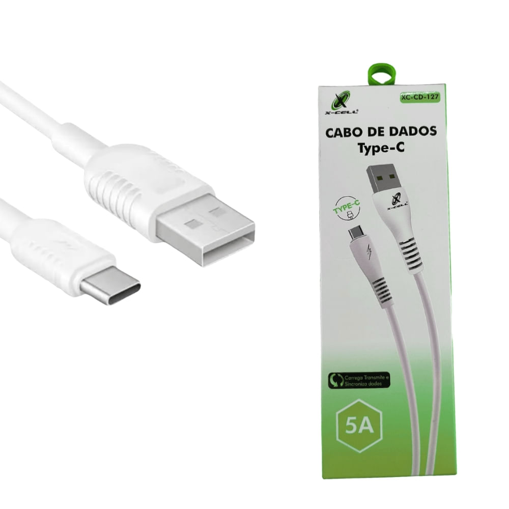 Cabo Dados Carregamento USB x Tipo C 5A XC-CD-127 Branco