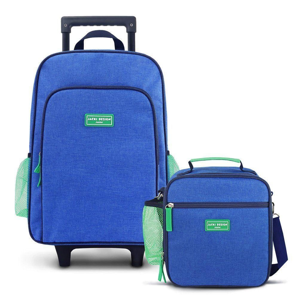 Conjunto De Mochila Com Rodinhas Junior E Lancheira Térmica C/ 2 Compartimentos Azul