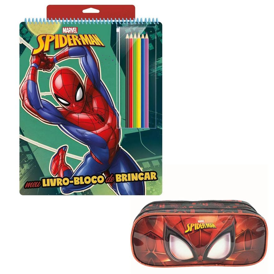 Kit-de-Colorir-com-Livro-Bloco-e-Estojo-Duplo---Disney---Marvel---Spider-Man---Xeryus