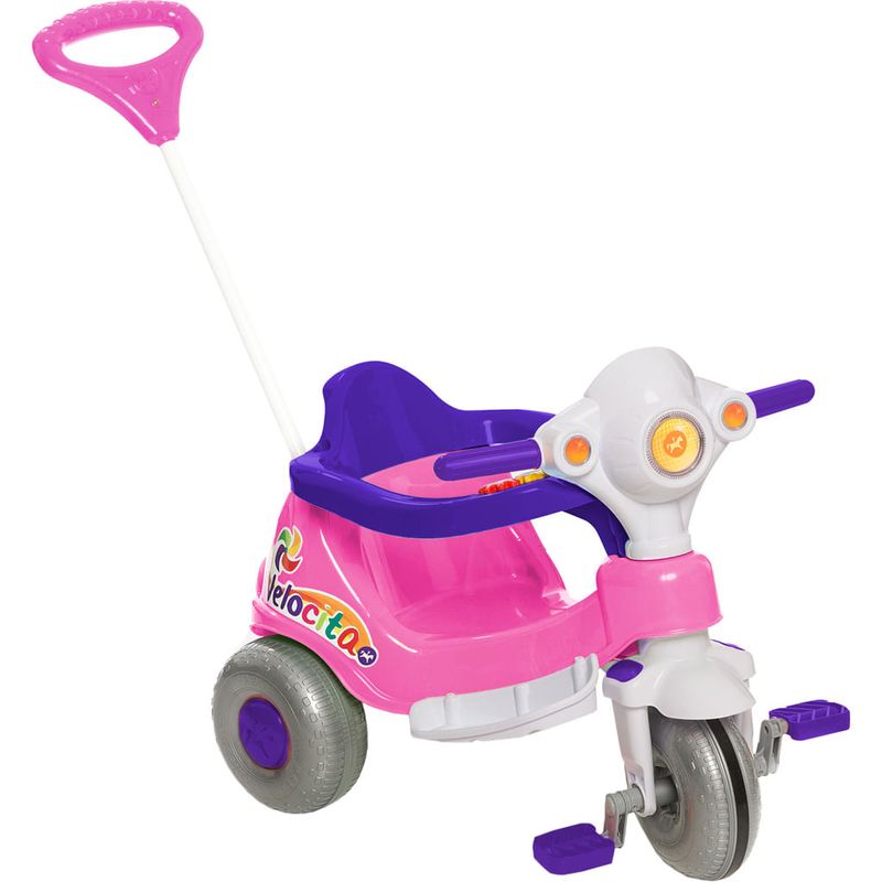 Triciclo Infantil Calesita Velocita - 2 em 1 - Pedal e Passeio com Aro -  Rosa L