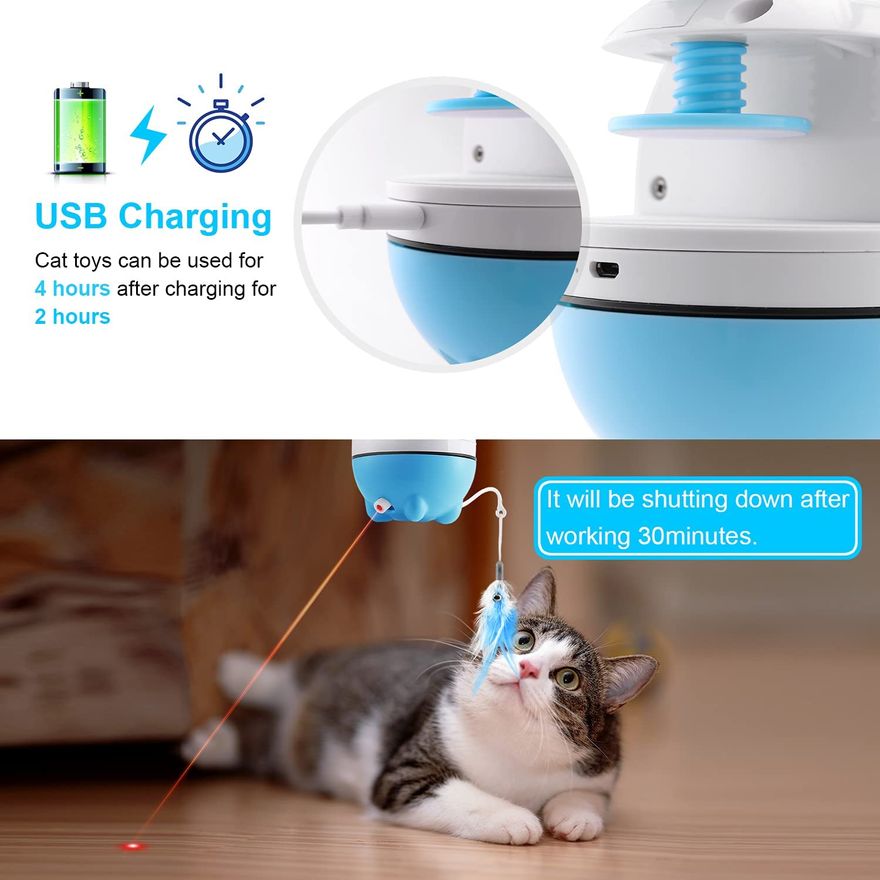 Biilaflor Brinquedo Automático 2 em 1 para Gatos 360 de Rotação  Recarregável USB - Ri Happy
