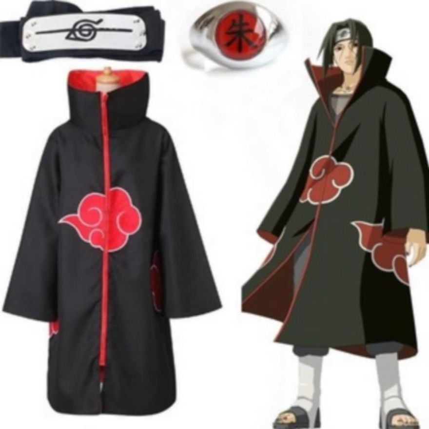 Capa Manto Akatsuki Naruto Cosplay Itachi + Bandana + Anel Tamanho