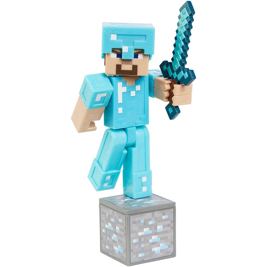 Boneco Blocos De Montar Steve Armadura Diamante Minecraft no Shoptime