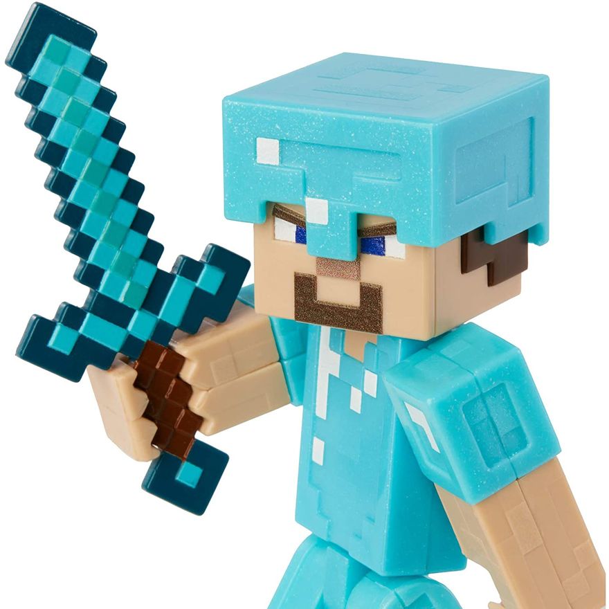 Boneco Blocos De Montar Steve Armadura Diamante Minecraft no Shoptime