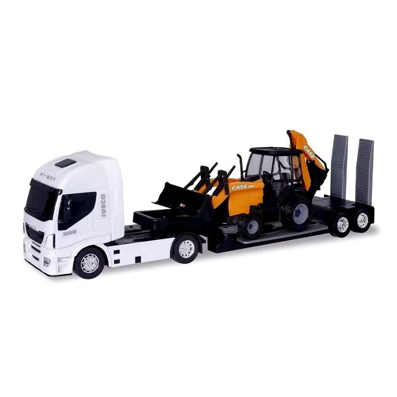 Carreta de Brinquedo Iveco com Trator Escavadeira Realistas Usual - Ri Happy