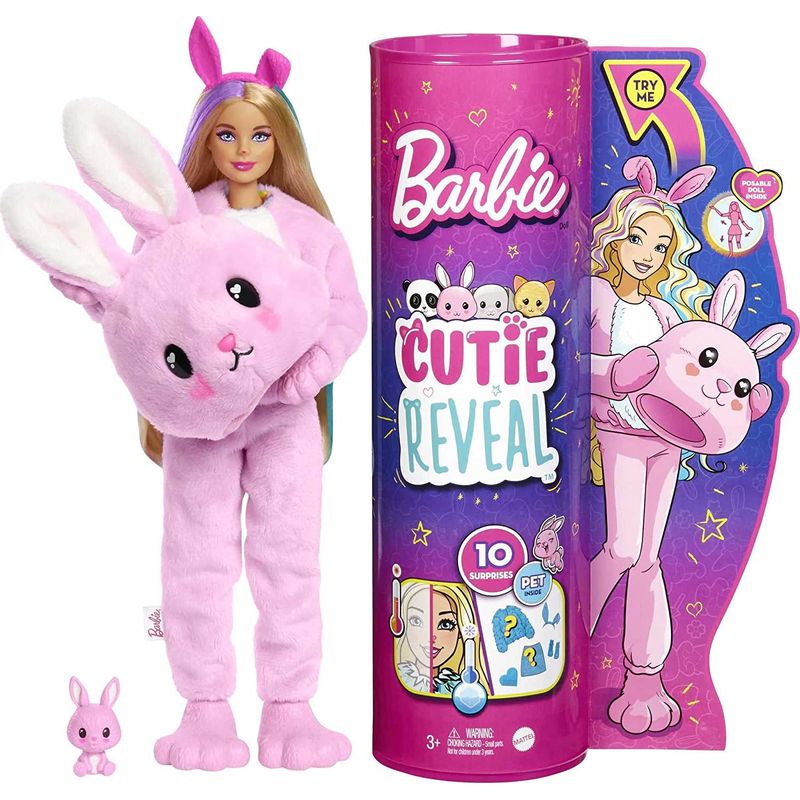 Barbie Cutie Revelação com Fantasia de Coelho e 10 Surpresas Incluindo 1  Mini Pet com Mudança de Cor - Ri Happy