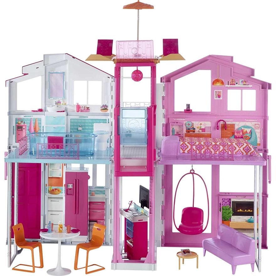 Barbie Casa de Bonecas com 75 Acessórios 3 Andares Piscina e Escorregador  para Crianças a partir de 3 anos - Ri Happy