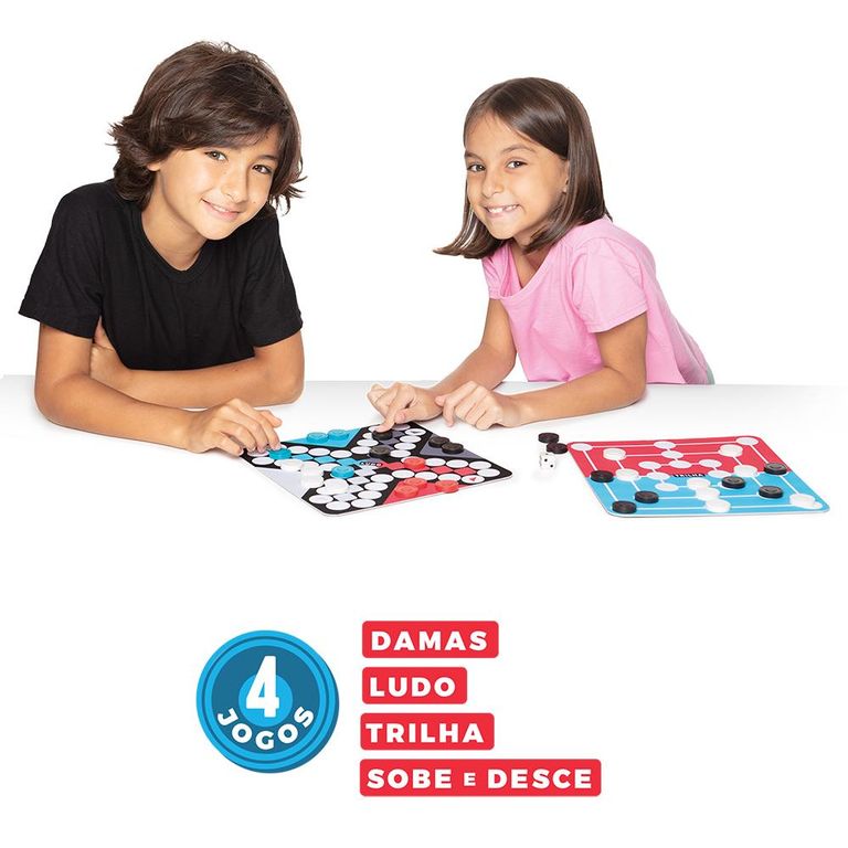 Jogos de Tabuleiro 5 em 1 - Dama + Trilha + Ludo + Xadrez + Jogo da Velha -  Diversão em família