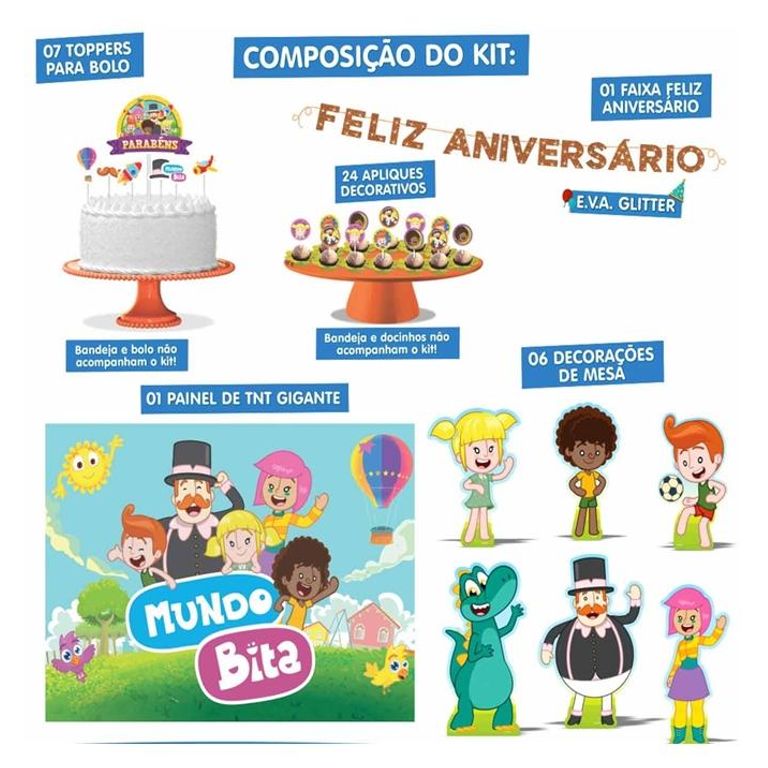 Festa Mundo Bita Kit Aniversário Fácil em EVA com 39 Peças - Lista Kids  Todo Cartoes