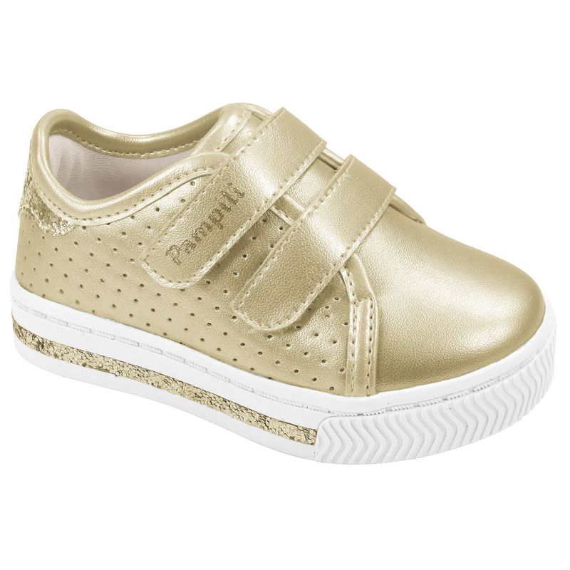 tenis pampili branco com dourado