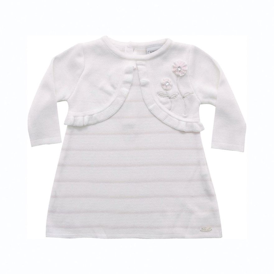 Vestido Infantil Bolero Falso Listrado Malha Branco Noruega Ri Happy Brinquedos