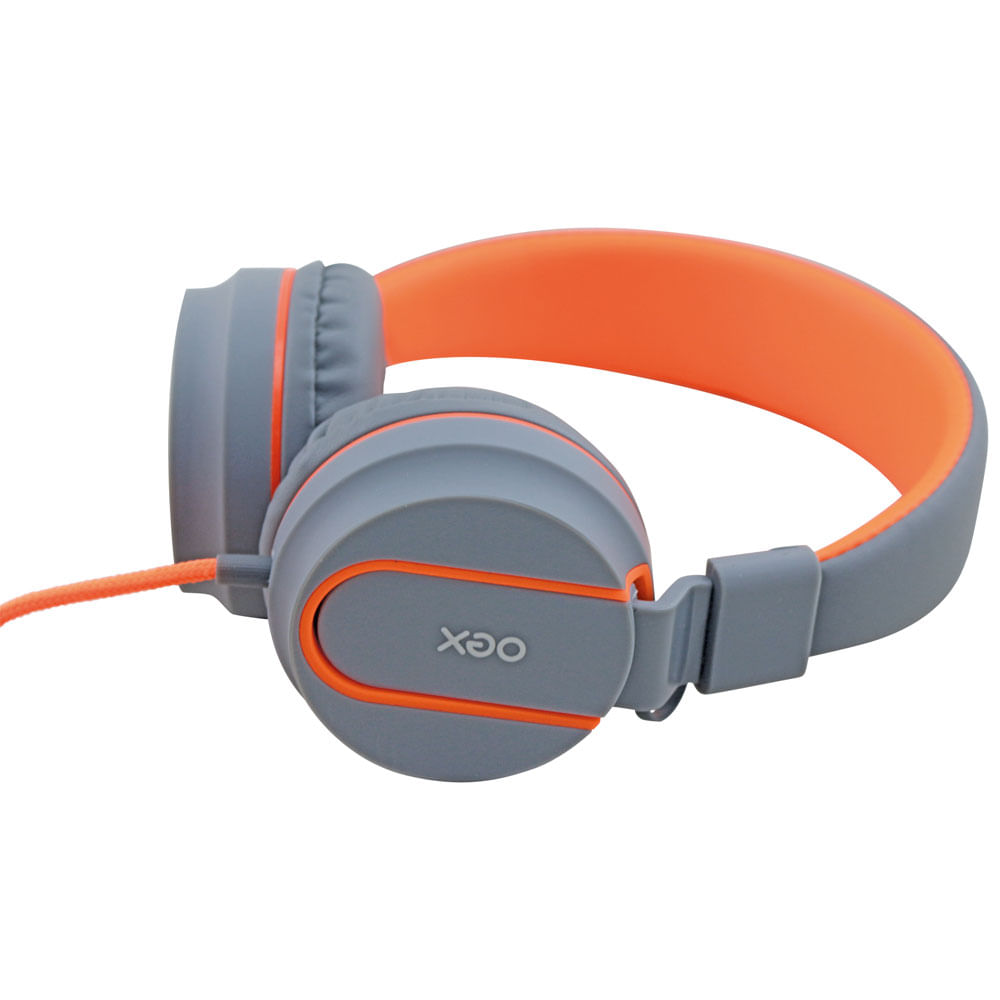 fone de ouvido headset neon hs106 cinza e laranja oex 485909 frente