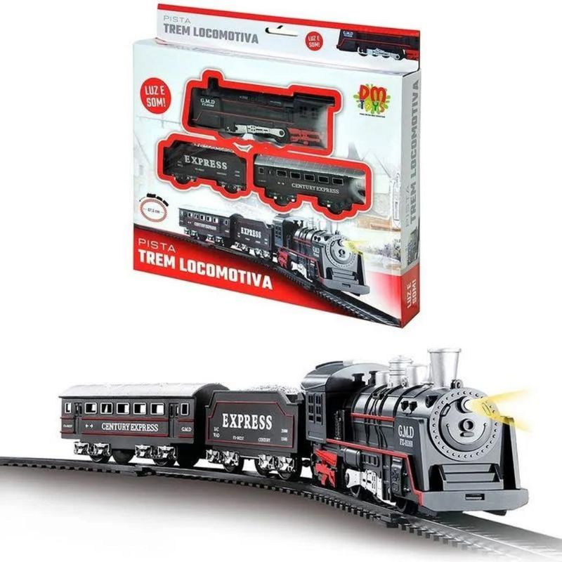 Trem Brinquedo Locomotiva Som E Luz 13 Peças - Dm Toys em Promoção