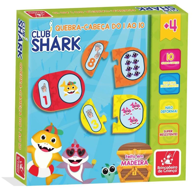 Jogo Quebra Cabeca Madeira Do 1 Ao 10 Club Shark +4Anos - Ri Happy