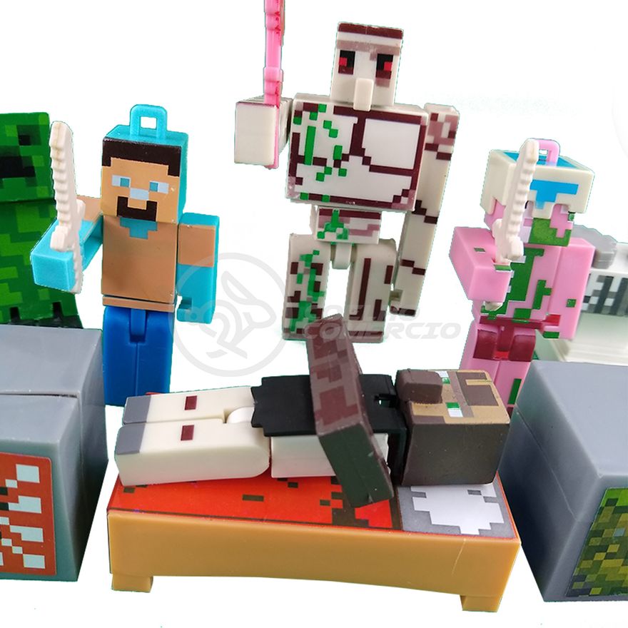 Kit Cartelado Conjunto Minecraft 3 Bonecos + 1 Dragão Ender + 1 Creeper + 1  Aranha Vermelha - Ri Happy