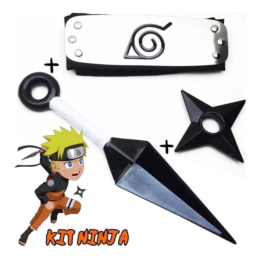 Bandana Naruto Aldeia Folha Infantil + Kit Kunai C/ Shuriken