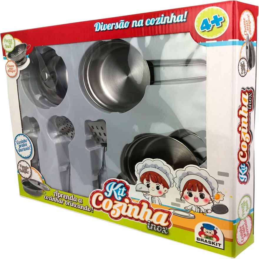 Brinquedo Jogo Conjunto Kit Cozinha 6 Peças Em Inox Panela e Utensílios  Presente Infantil Menino Menina Criança Braskit - Ri Happy