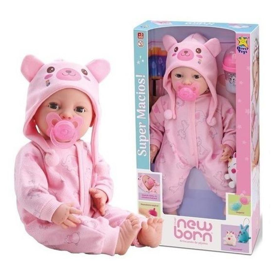 Roupa Para Boneca Bebê Reborn Com Touca Urso Rosa - Shiny Toys