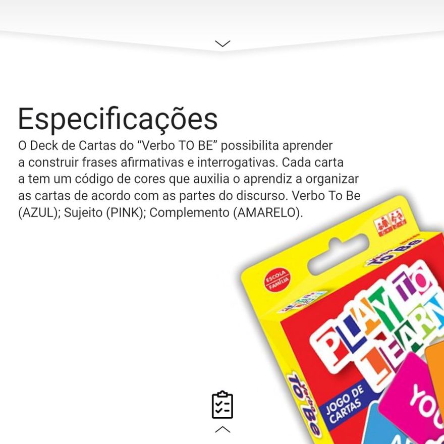 PLAY TO LEARN - JOGO DE CARTA - VERBO TO BE - - Livros de Educação