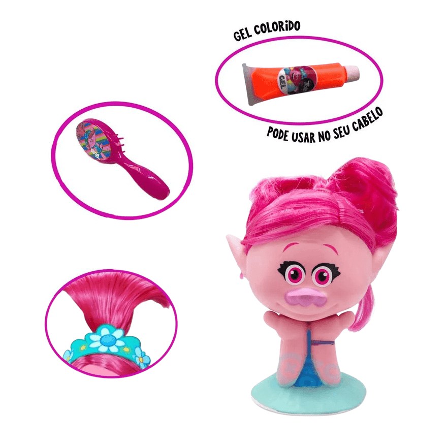 Busto Boneca Poppy Trolls II Para Pentear Com Maquiagem