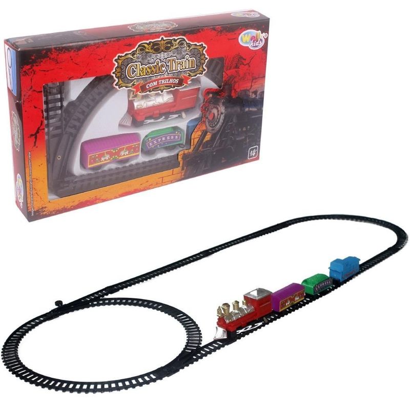 TREM CLASSICO LOCOMOTIVA VINTAGE TRENZINHO VAGÃO MUDA PISTA TRILHO  FERRORAMA BRINQUEDO INFANTIL - Ri Happy