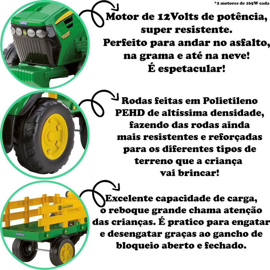 Trator infantil elétrico, reboque com função basculante, assento