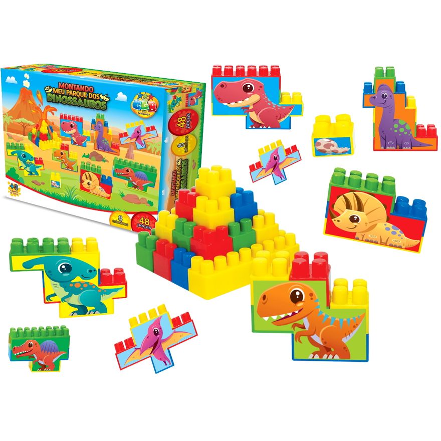 Blocos de Montar Brinquedo Educativo Dinossauro Kit 64 Peças - Ri Happy