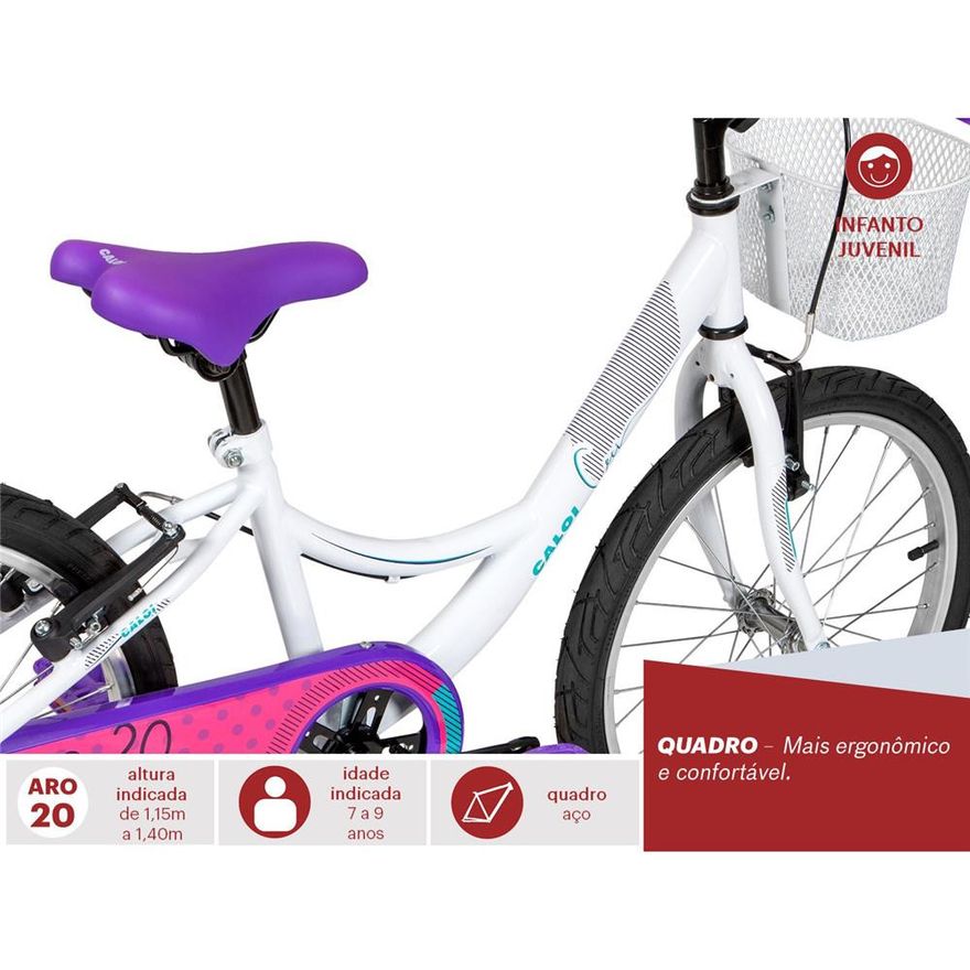 Bicicleta ARO 20 - Barbie - Branca - Caloi - Ri Happy