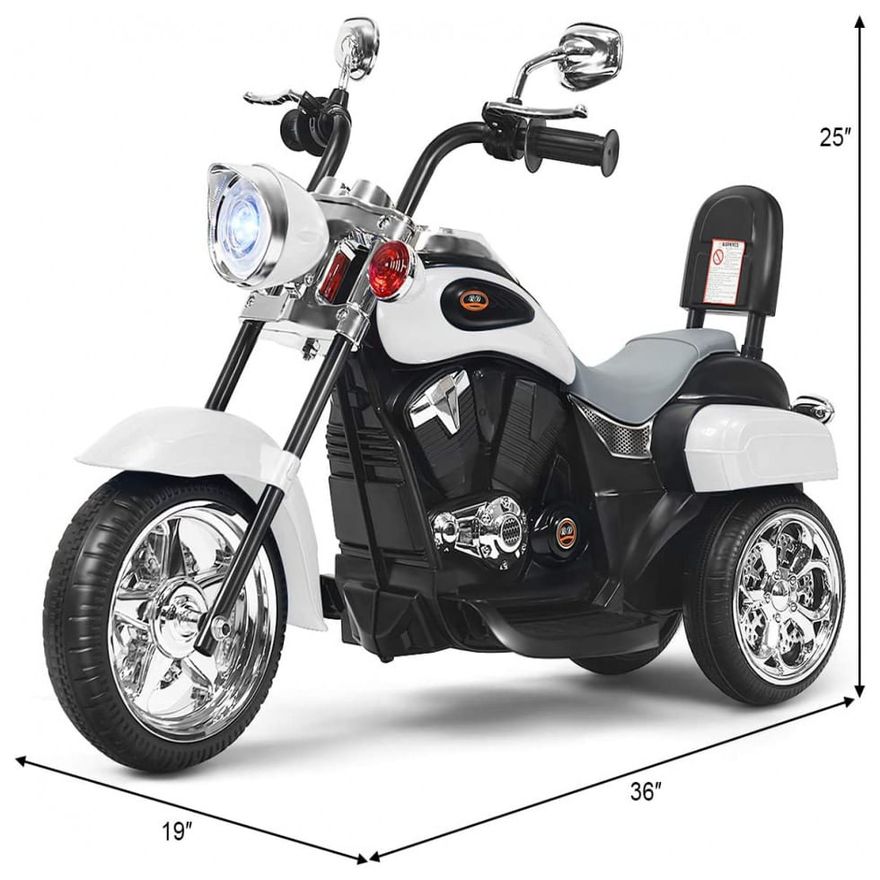 Moto Elétrica Infantil a Bateria 6V com Sons e Luzes, Idade Rec 2 a 4 anos,  Branca, AOSOM, Branco - Dular