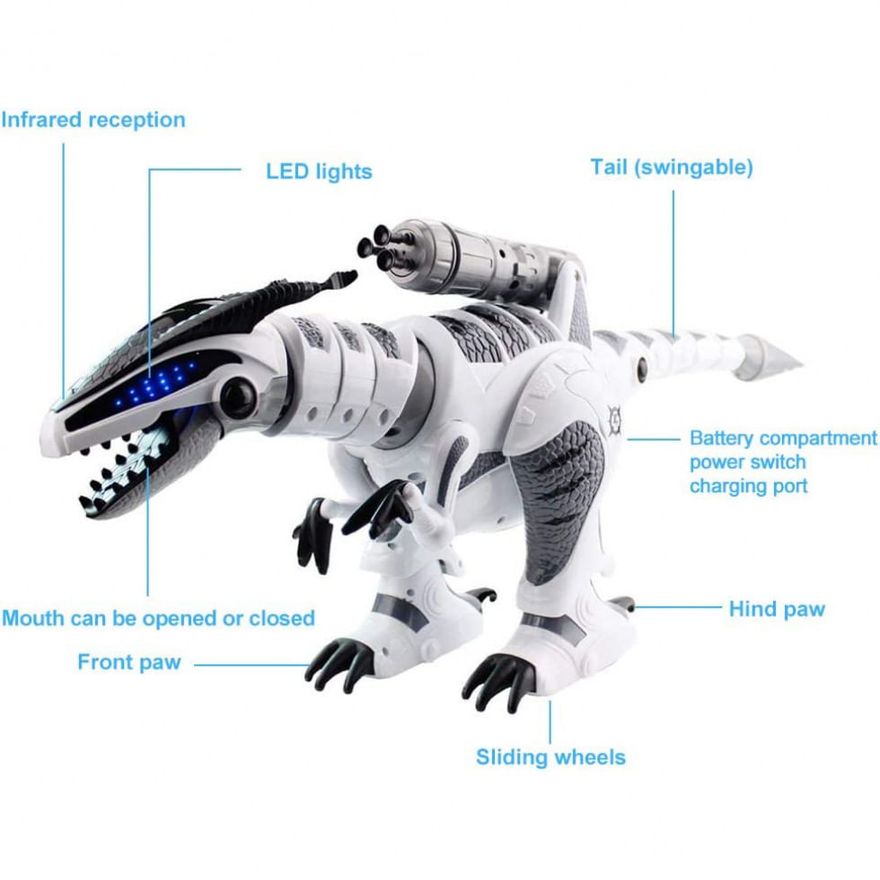 Dinossauro Robô Interativo com Controle Remoto e Modo Luta para Crianças  Acima de 5 Anos, FISTONE, Branco