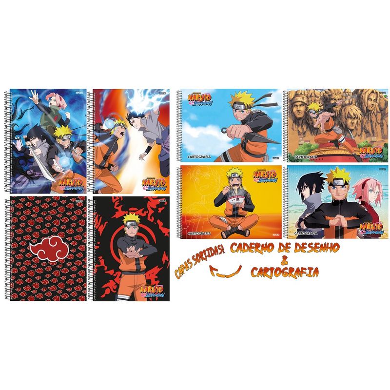 Kit 5 Cadernos Naruto Shippuden + Caderno Desenho Naruto - SD - Ri Happy
